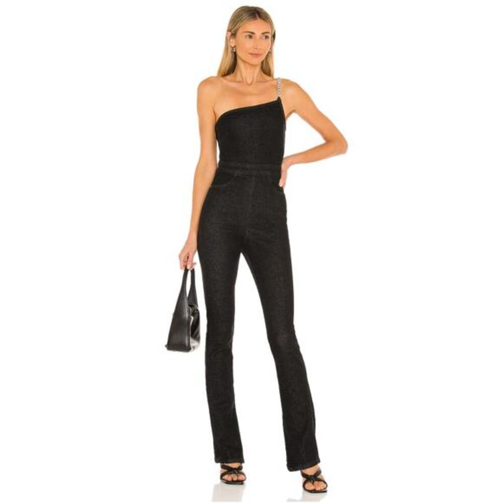 NEW WeWoreWhat Asymmetrical Chain Strap Denim Overall 2